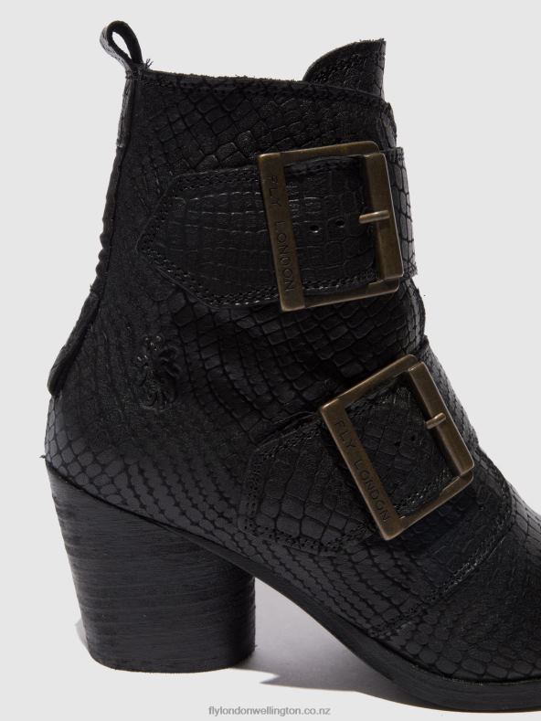 Women Fly London CROCO BLACK Buckle Ankle Boots ARIA827 0B6X4243