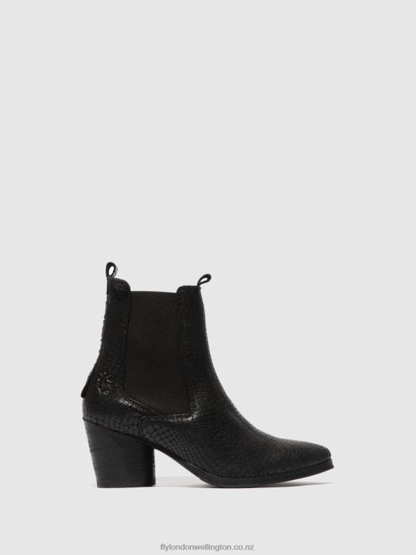 Women Fly London CROCO BLACK Chelsea Ankle Boots ADEN824 0B6X4235