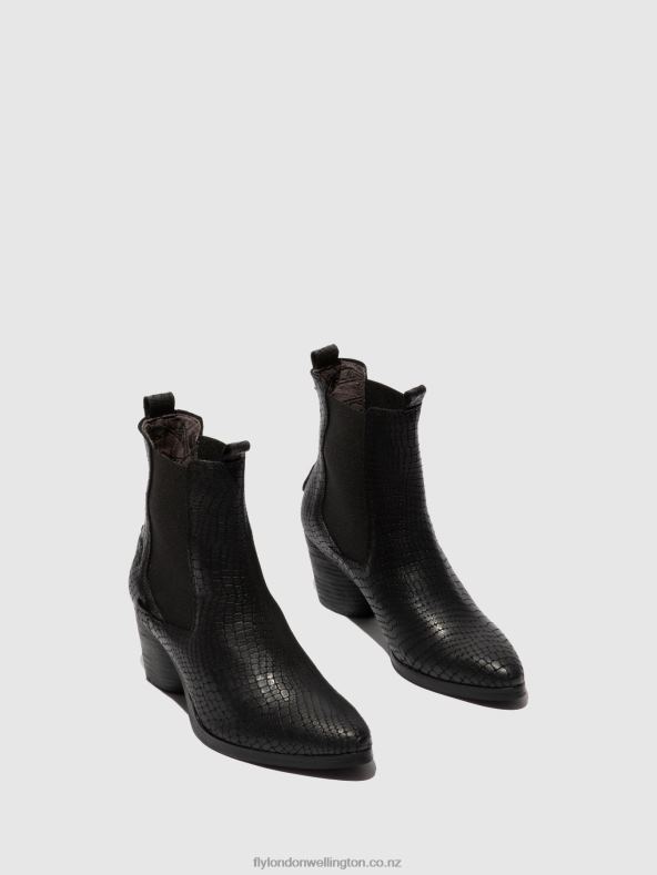 Women Fly London CROCO BLACK Chelsea Ankle Boots ADEN824 0B6X4235