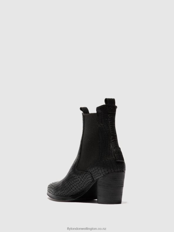 Women Fly London CROCO BLACK Chelsea Ankle Boots ADEN824 0B6X4235