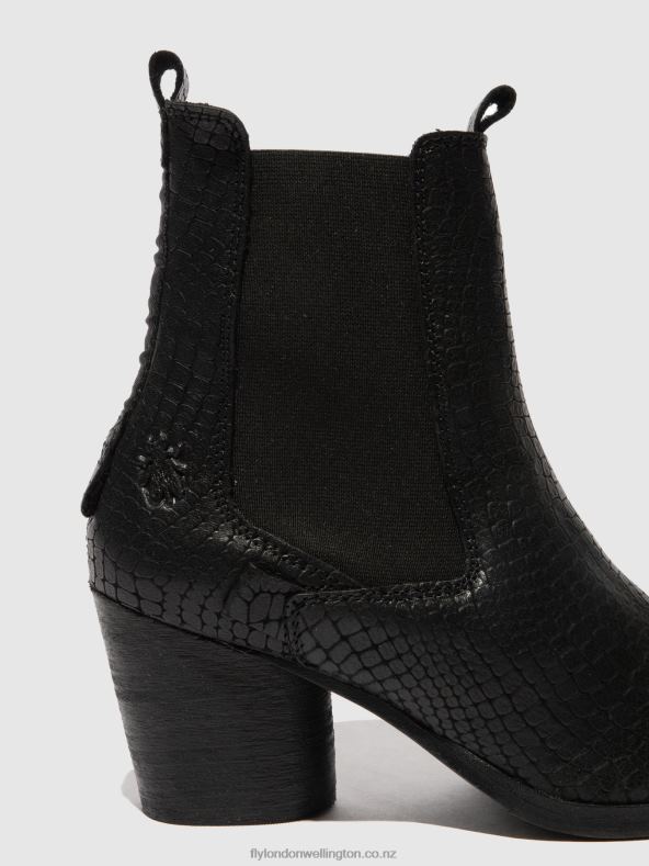 Women Fly London CROCO BLACK Chelsea Ankle Boots ADEN824 0B6X4235