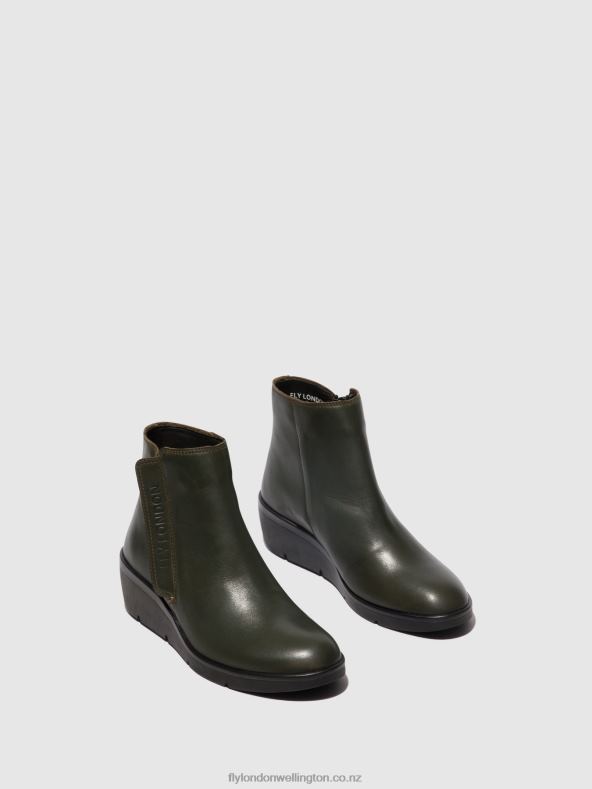 Women Fly London DARK GREEN Zip Up Ankle Boots NULA550 0B6X443