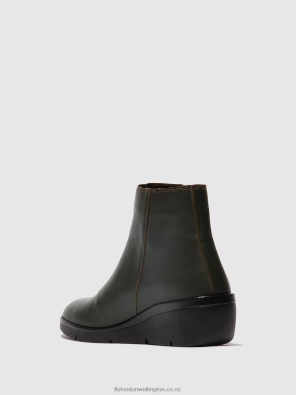 Women Fly London DARK GREEN Zip Up Ankle Boots NULA550 0B6X443