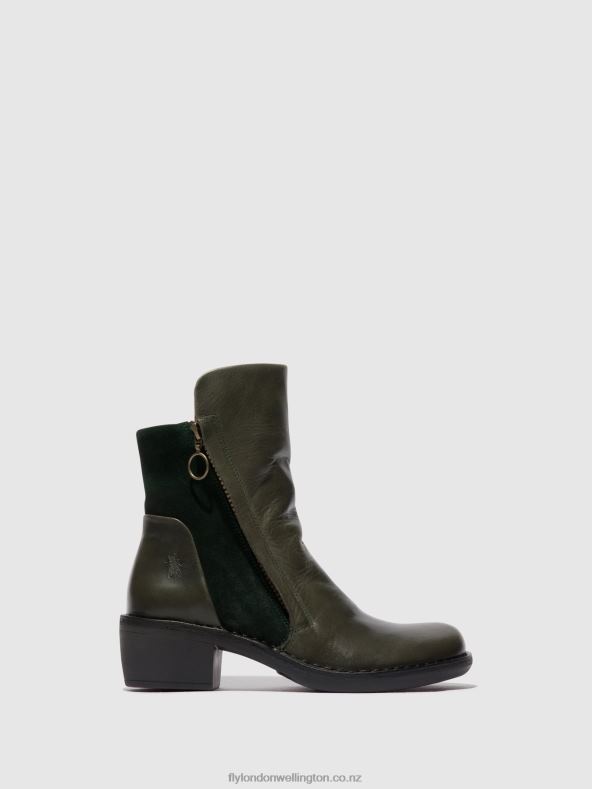 Women Fly London DIESEL/GREEN FOREST Zip Up Ankle Boots MELY074 0B6X457