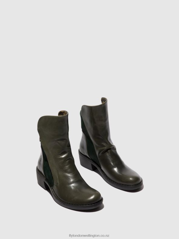 Women Fly London DIESEL/GREEN FOREST Zip Up Ankle Boots MELY074 0B6X457