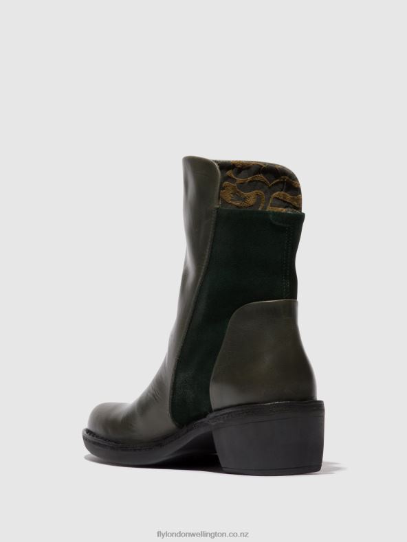 Women Fly London DIESEL/GREEN FOREST Zip Up Ankle Boots MELY074 0B6X457