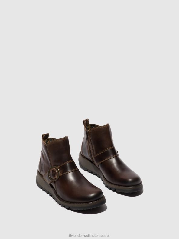 Women Fly London DK. BROWN Buckle Ankle Boots SIAS812 0B6X4158