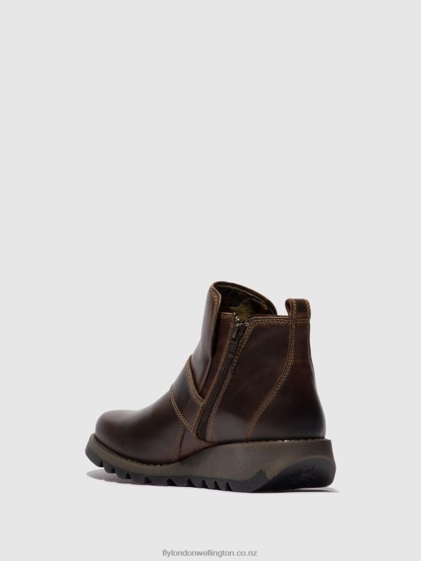 Women Fly London DK. BROWN Buckle Ankle Boots SIAS812 0B6X4158