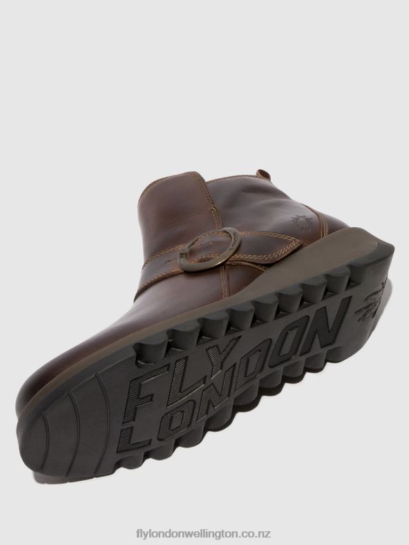 Women Fly London DK. BROWN Buckle Ankle Boots SIAS812 0B6X4158