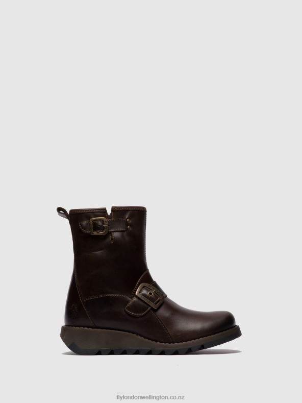Women Fly London DK.BROWN Buckle Ankle Boots SINO525 0B6X4266