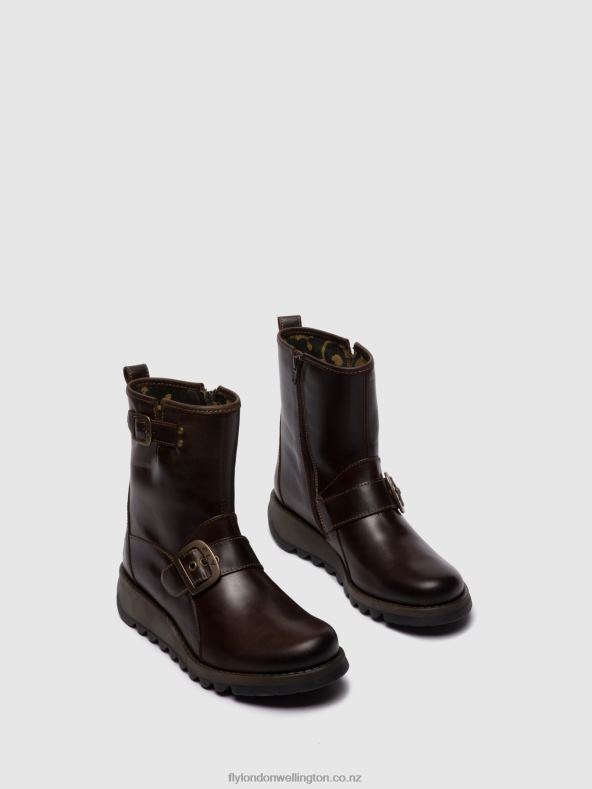 Women Fly London DK.BROWN Buckle Ankle Boots SINO525 0B6X4266