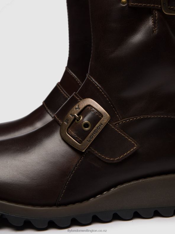 Women Fly London DK.BROWN Buckle Ankle Boots SINO525 0B6X4266