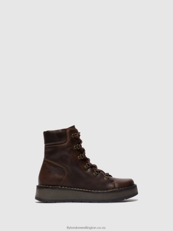 Women Fly London DK. BROWN Lace-up Ankle Boots ROXY094 0B6X488