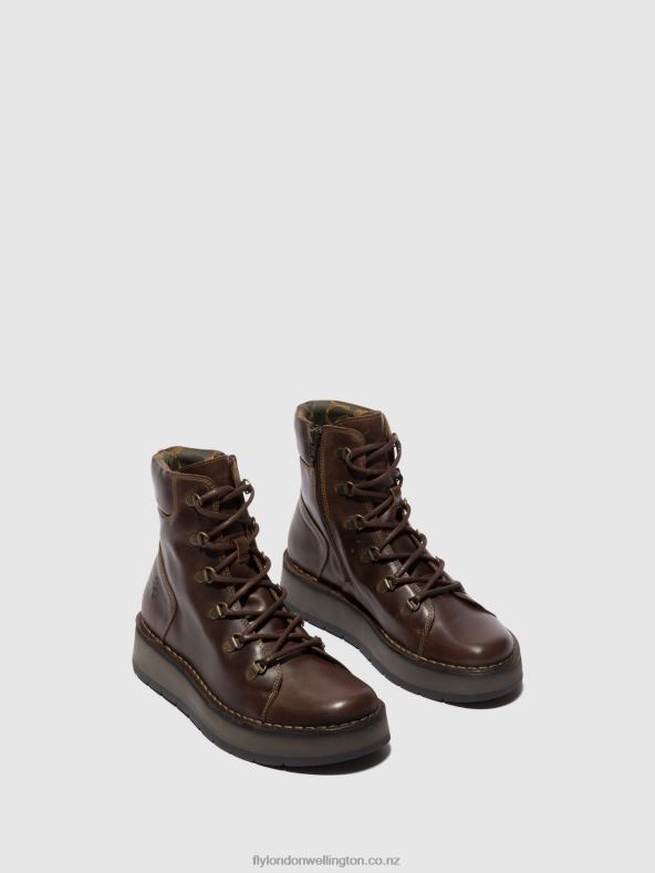 Women Fly London DK. BROWN Lace-up Ankle Boots ROXY094 0B6X488