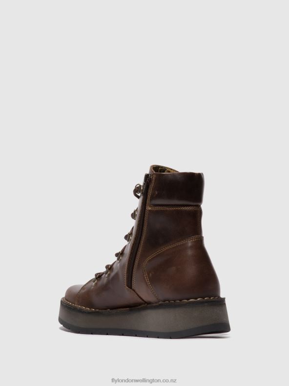 Women Fly London DK. BROWN Lace-up Ankle Boots ROXY094 0B6X488