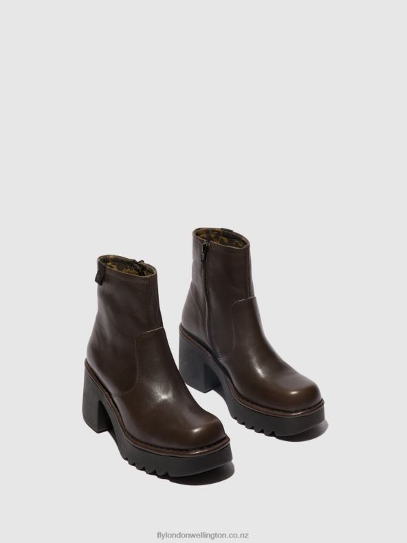 Women Fly London DK.TAUPE Zip Up Ankle Boots MOGE250 0B6X452