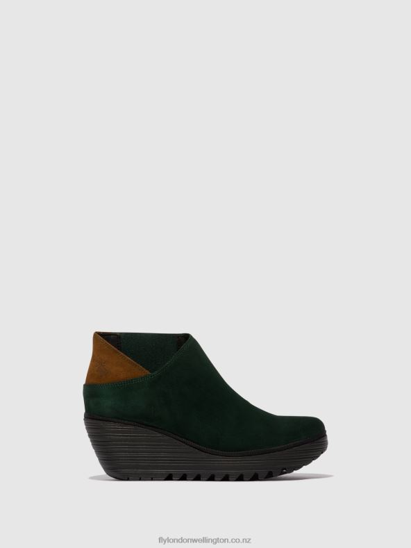 Women Fly London FOREST GREEN/CAMEL Zip Up Ankle Boots YEGO400 0B6X430