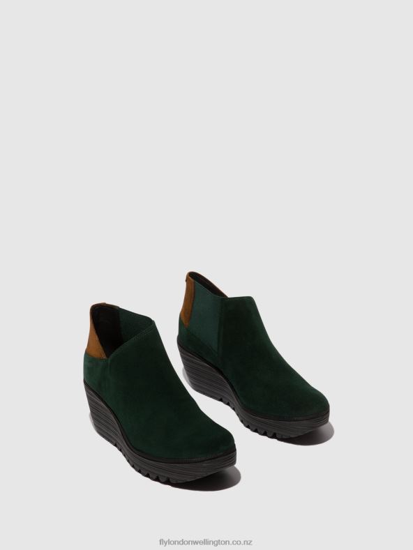 Women Fly London FOREST GREEN/CAMEL Zip Up Ankle Boots YEGO400 0B6X430