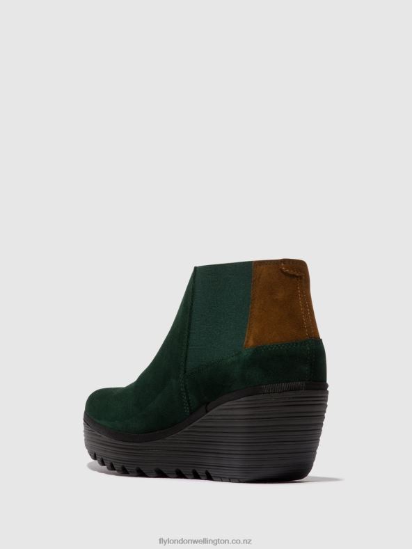 Women Fly London FOREST GREEN/CAMEL Zip Up Ankle Boots YEGO400 0B6X430