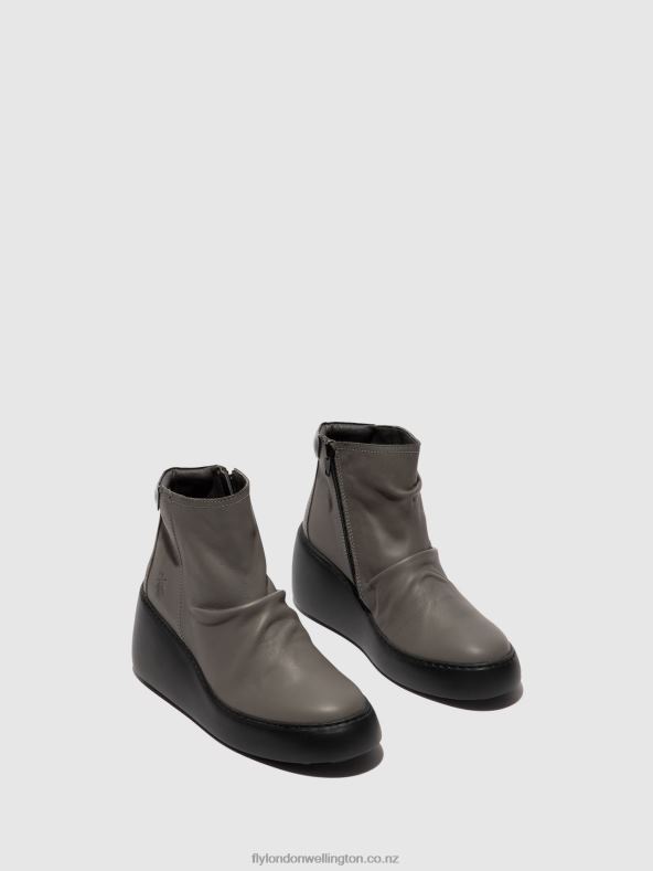 Women Fly London GREY (BLACK SOLE) Zip Up Ankle Boots DABE461 0B6X423