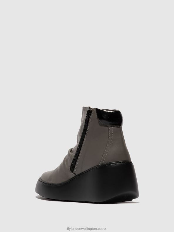 Women Fly London GREY (BLACK SOLE) Zip Up Ankle Boots DABE461 0B6X423