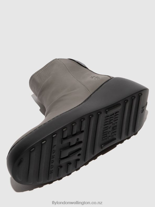 Women Fly London GREY (BLACK SOLE) Zip Up Ankle Boots DABE461 0B6X423
