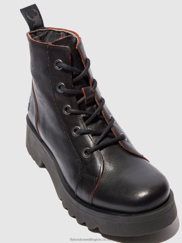 Women Fly London JAVA BLACK/RED Lace-up Ankle Boots METZ788 0B6X4174