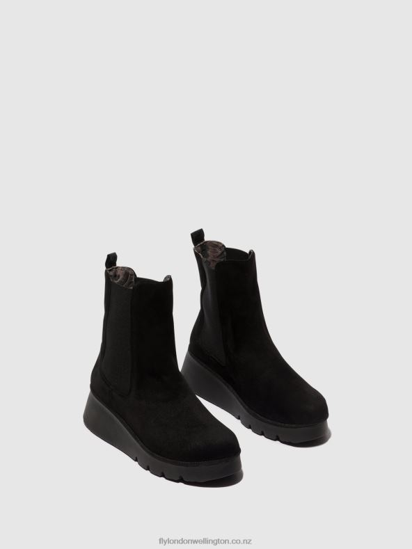 Women Fly London KID SUEDE BLACK Chelsea Ankle Boots PATY405 0B6X46