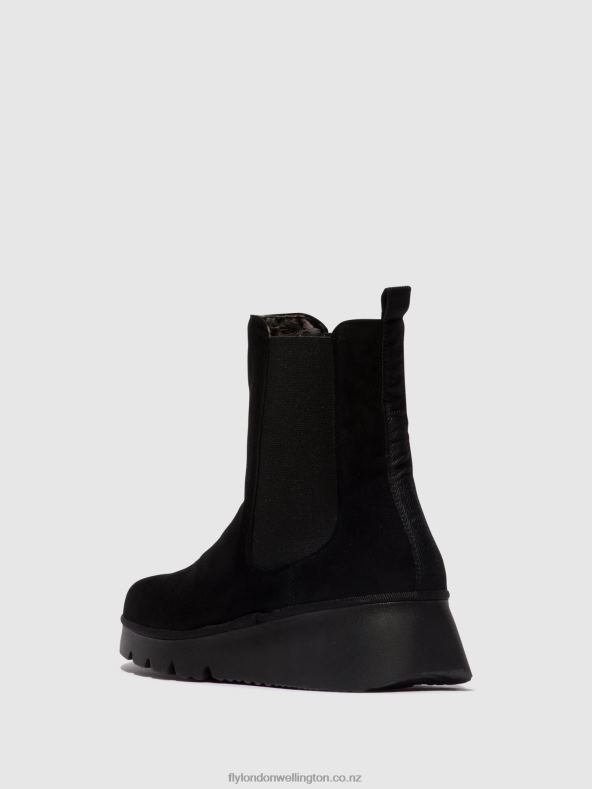 Women Fly London KID SUEDE BLACK Chelsea Ankle Boots PATY405 0B6X46