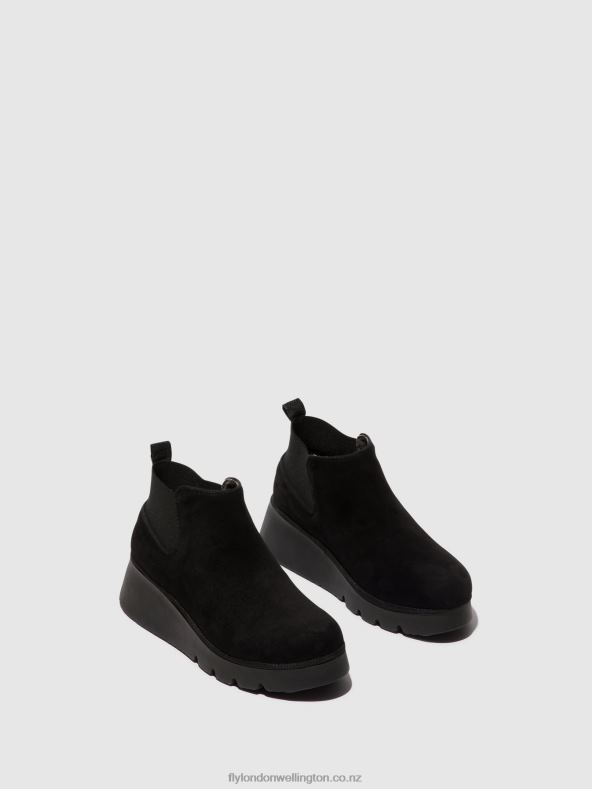 Women Fly London KID SUEDE BLACK Elasticated Ankle Boots PADA403 0B6X410