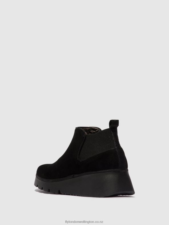 Women Fly London KID SUEDE BLACK Elasticated Ankle Boots PADA403 0B6X410