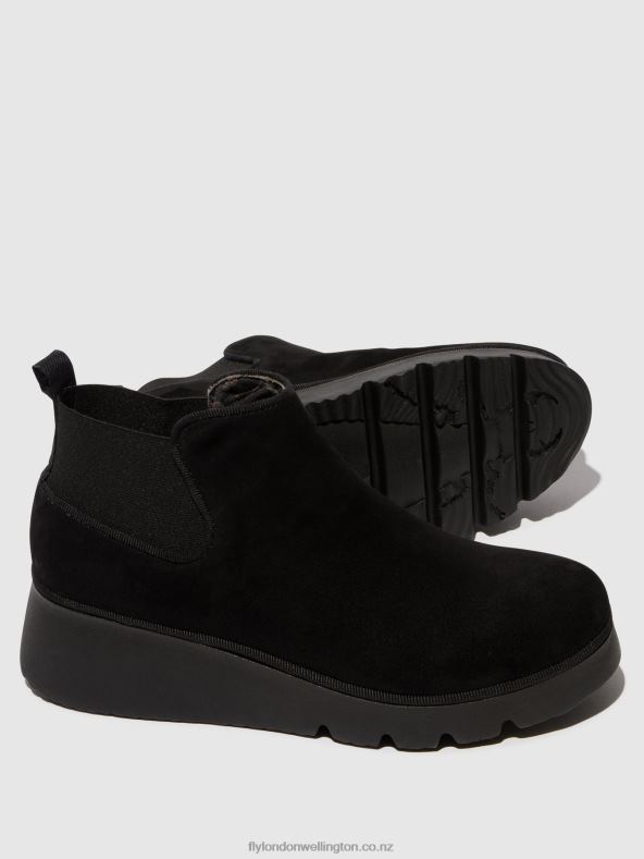 Women Fly London KID SUEDE BLACK Elasticated Ankle Boots PADA403 0B6X410