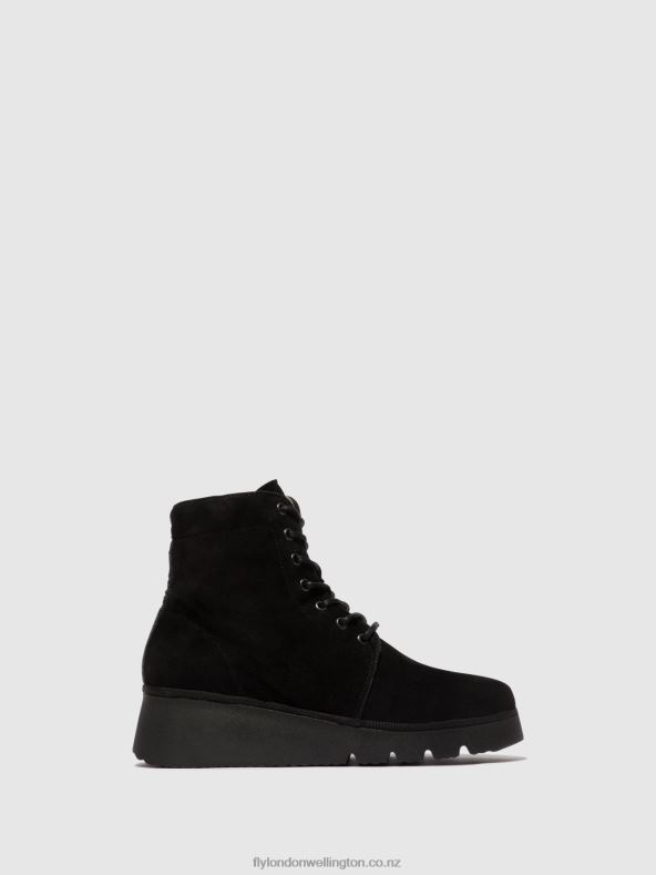 Women Fly London KID SUEDE BLACK Lace-up Ankle Boots PALL404 0B6X44