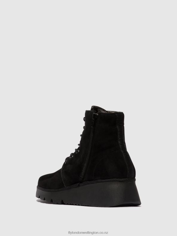 Women Fly London KID SUEDE BLACK Lace-up Ankle Boots PALL404 0B6X44