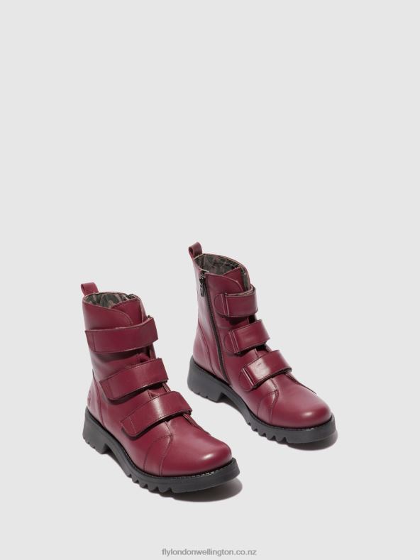 Women Fly London LEATHER WINE(BLACK) Velcro Ankle Boots RACH790 0B6X4191