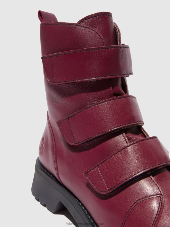 Women Fly London LEATHER WINE(BLACK) Velcro Ankle Boots RACH790 0B6X4191