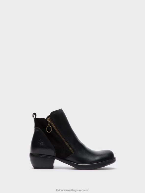 Women Fly London MELI BLACK Zip Up Ankle Boots 0B6X415