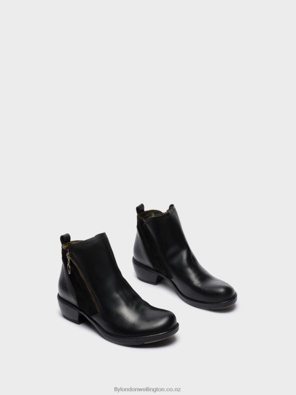Women Fly London MELI BLACK Zip Up Ankle Boots 0B6X415