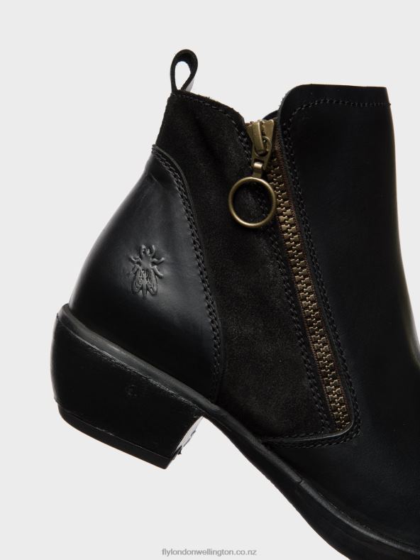 Women Fly London MELI BLACK Zip Up Ankle Boots 0B6X415