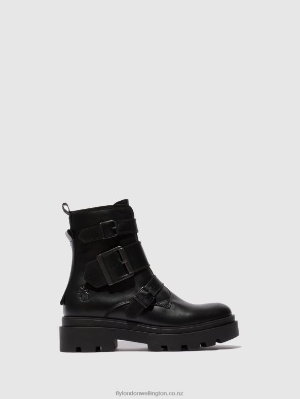 Women Fly London NAPPA BLACK Buckle Ankle Boots JEDA817 0B6X4241
