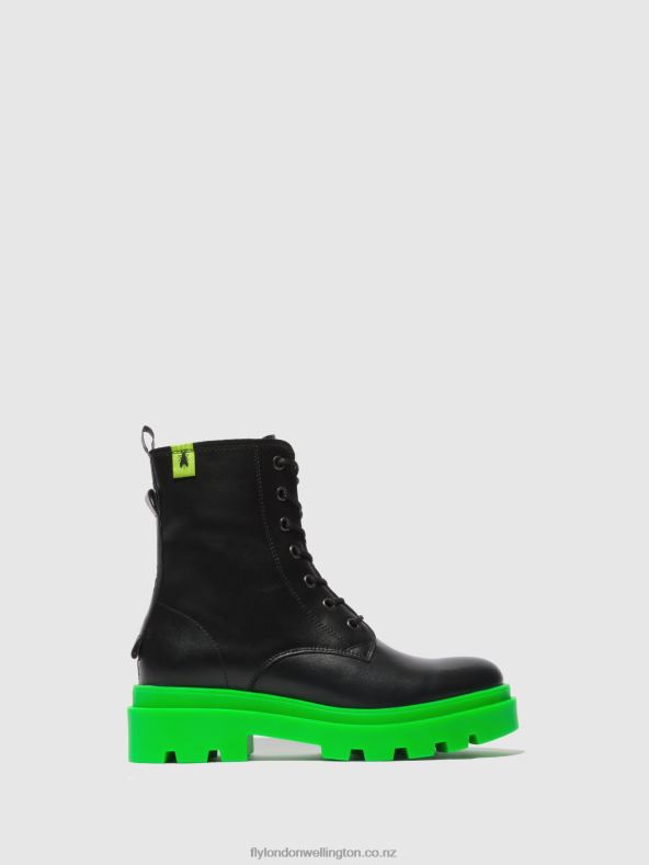 Women Fly London NAUSICA BLACK (GREEN SOLE) Lace-up Ankle Boots JACY881 0B6X4162
