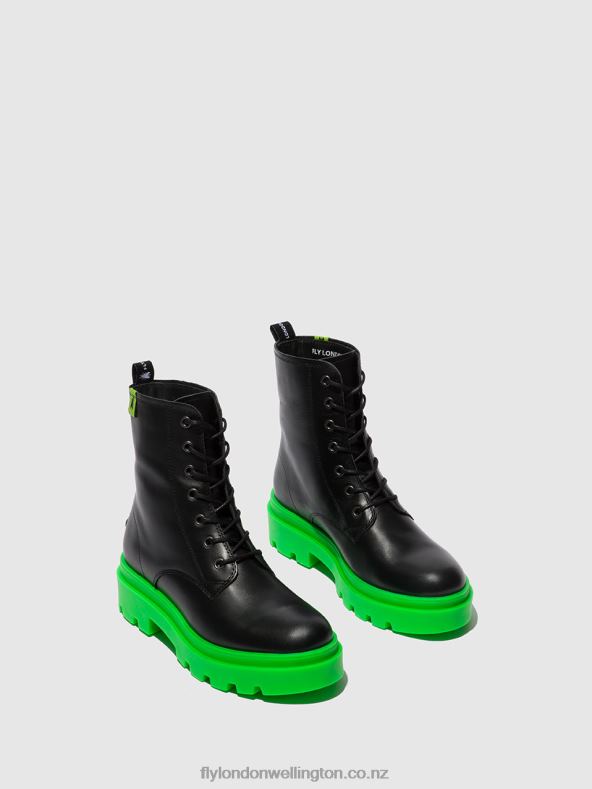Women Fly London NAUSICA BLACK (GREEN SOLE) Lace-up Ankle Boots JACY881 0B6X4162