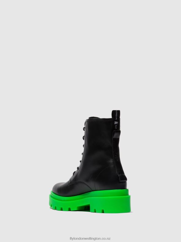 Women Fly London NAUSICA BLACK (GREEN SOLE) Lace-up Ankle Boots JACY881 0B6X4162