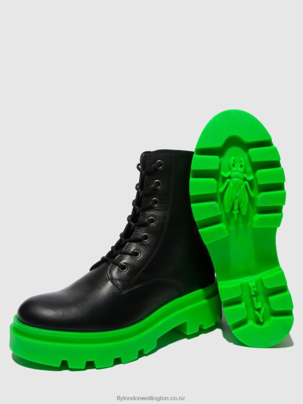 Women Fly London NAUSICA BLACK (GREEN SOLE) Lace-up Ankle Boots JACY881 0B6X4162