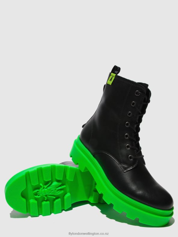 Women Fly London NAUSICA BLACK (GREEN SOLE) Lace-up Ankle Boots JACY881 0B6X4162