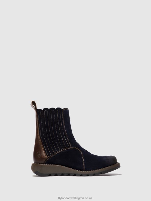 Women Fly London NAVY/DK. BROWN Zip Up Ankle Boots SUZY899 0B6X441