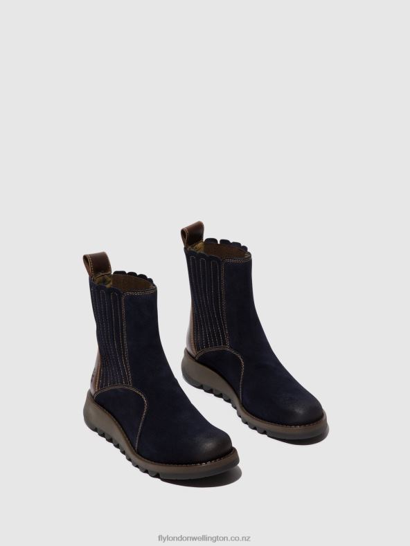 Women Fly London NAVY/DK. BROWN Zip Up Ankle Boots SUZY899 0B6X441