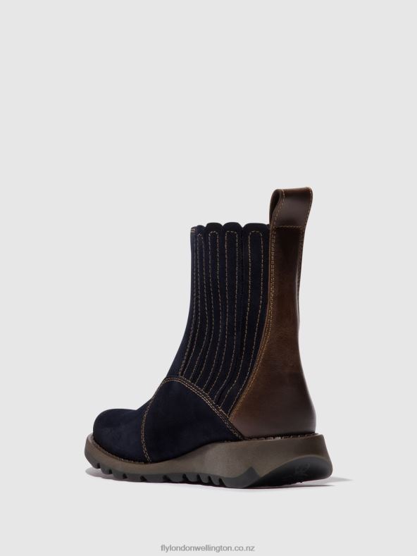 Women Fly London NAVY/DK. BROWN Zip Up Ankle Boots SUZY899 0B6X441