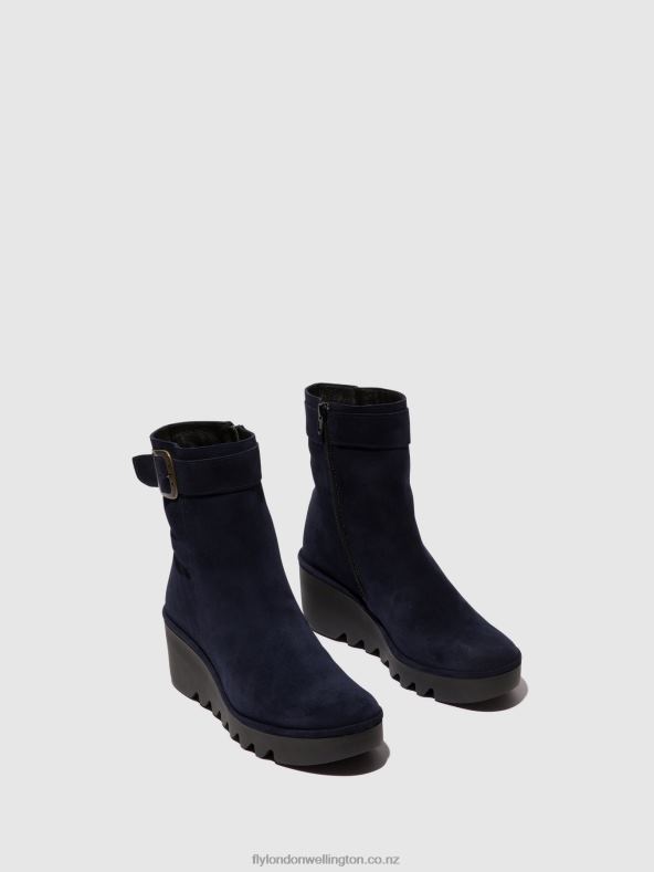 Women Fly London NAVY Zip Up Ankle Boots BEPP396 0B6X465