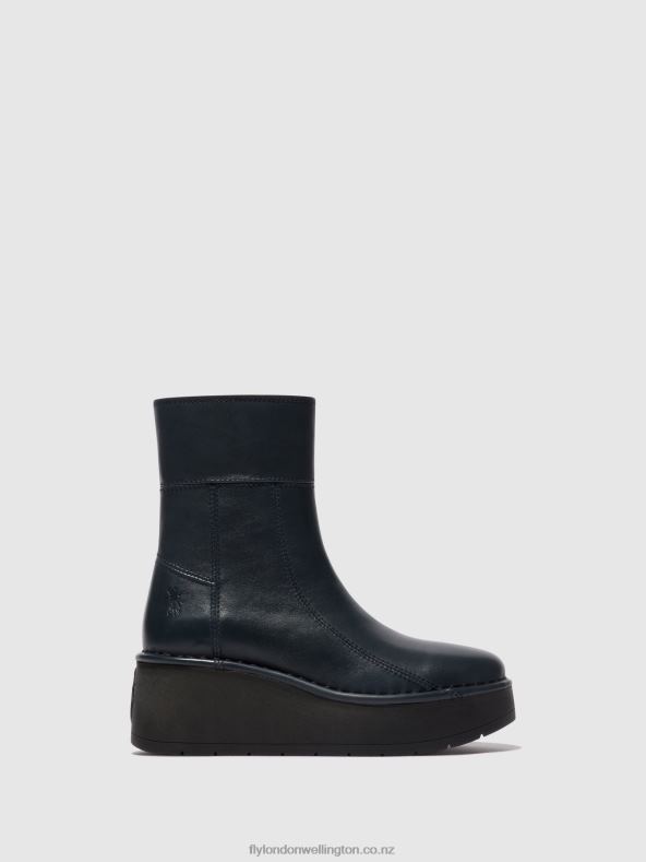 Women Fly London NAVY Zip Up Ankle Boots HANN248 0B6X456